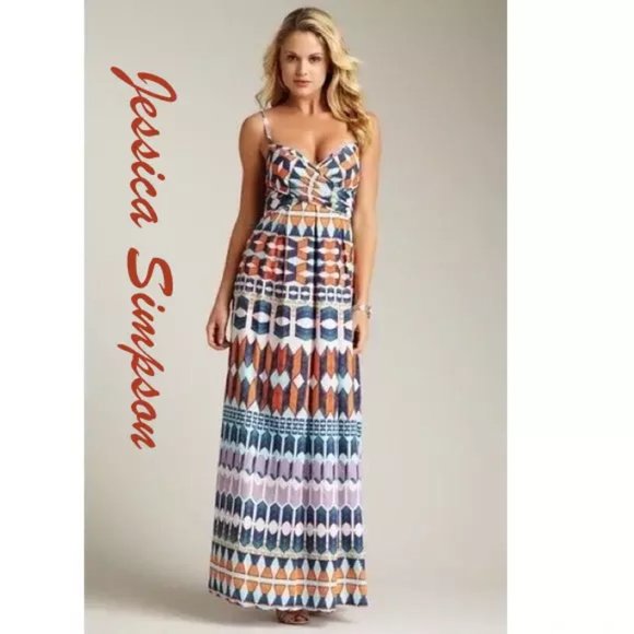 Jessica Simpson Dresses & Skirts - Jessica Simpson Maxi Dress Multicolor Geometric